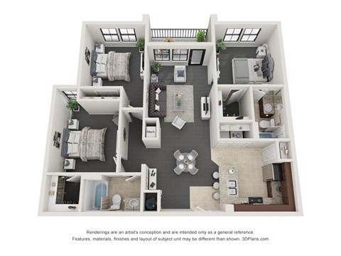 Floor plan for 3 beds, 2 baths, 1137 sqft